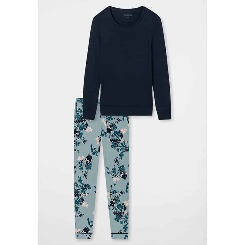 Schiesser Dames pyjama lang - grijs blauw