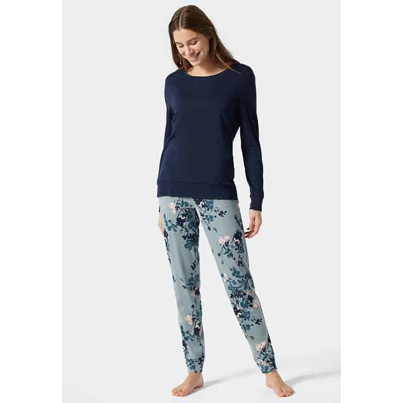 Schiesser Dames pyjama lang - grijs blauw - Afbeelding 3