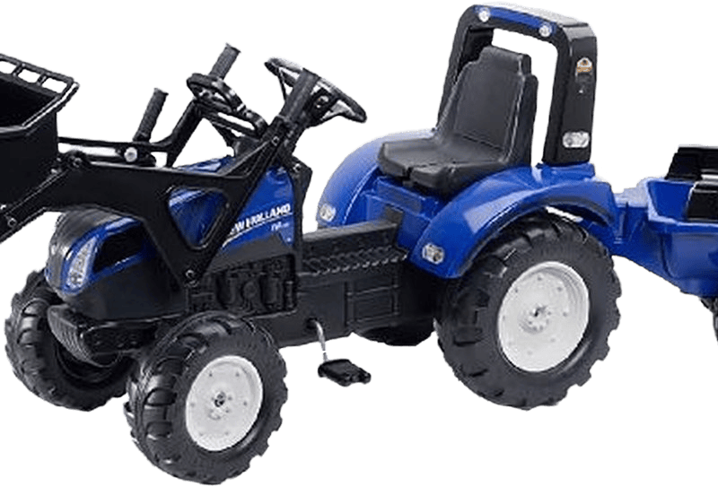 Falk Traktor met frontlader + aanhangwagen "New Holland T8" blauw