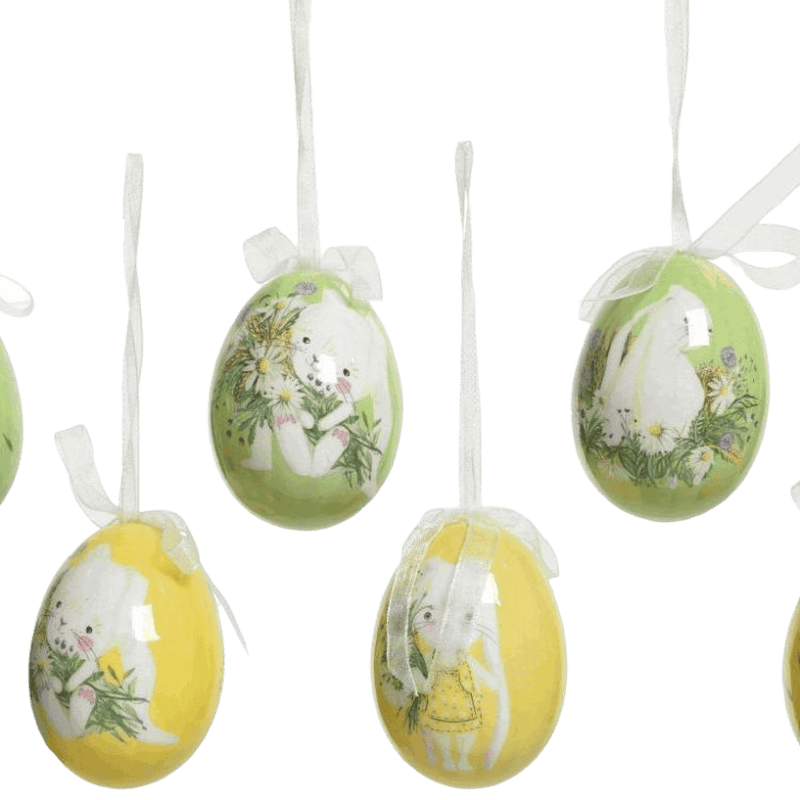 Ei foam konijnprint met hanger (d4*h6cm) 6ass