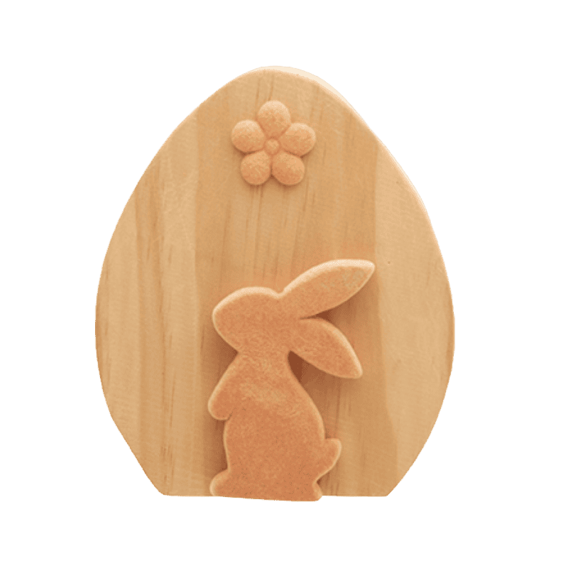 Ei wood look konijn-bloem ovaal dolomiet H 17,5cm