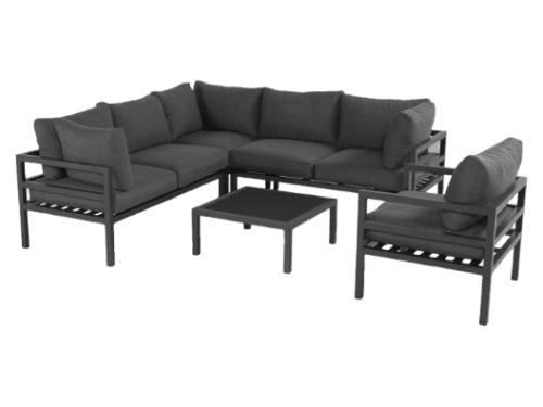 EVORA Sofaset + Hoekelement + Tafel + 2 Lounge zetels in Xerix (3 cartons)