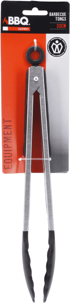 BBQ tang 33cm chroom met silicon handvat zwart