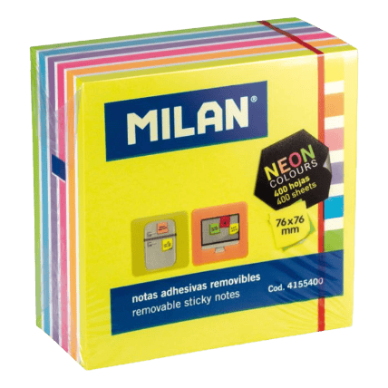 MILAN neon kleefblaadjes blok 400 blad - 76x76mm 7 kleuren