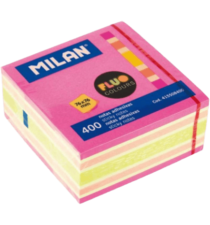 MILAN neon kleefblaadjes blok 400 blad 76x76mm (roos/geel)