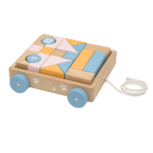 Houten Blokkenwagon met trekkoord