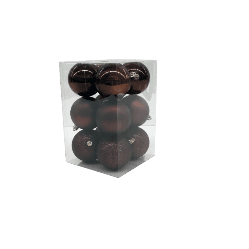 12 onbreekbare Kerstballen 8cm bruin