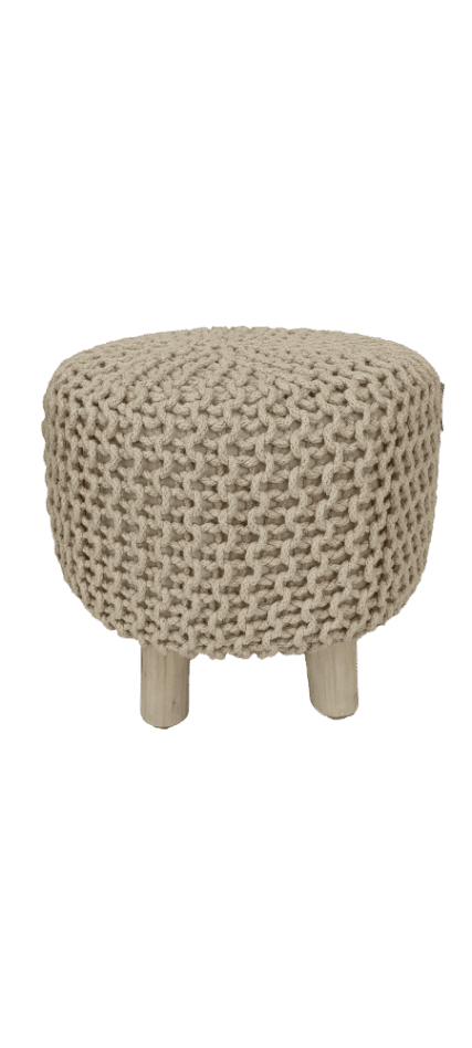 Poef (dia40xH40cm) gebreid katoen naturel kleur