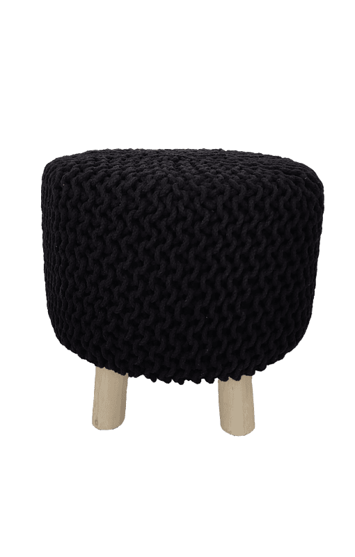 Poef (dia40xH40cm) gebreid katoen zwart