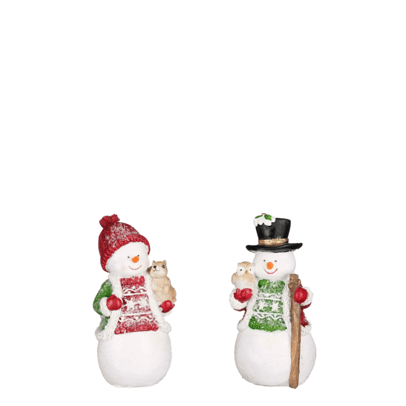 Sneeuwman wit 2 assorti - L6,5xB5,5xH13,5cm