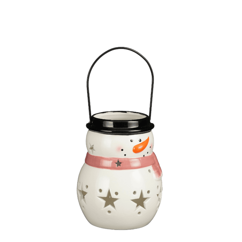 Windlicht sneeuwman wit - H18xD15,5cm