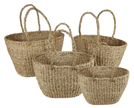 Winkeltas ovaal in zeegras met handvat (35x20xh20cm)