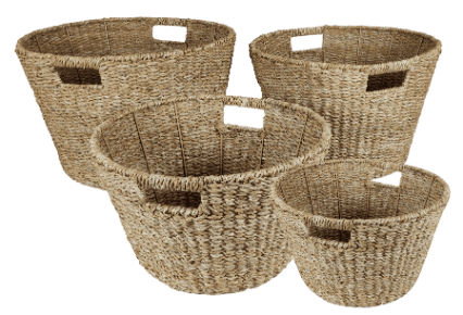 Mand conisch in zeegras/ijzer met handvat (28x26x20cm)