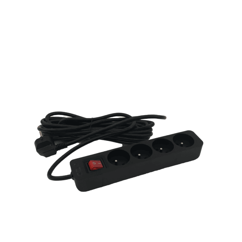 Stekkerblok+kabel 3G1,5mmx5m+switch 4*16A/230V zwart