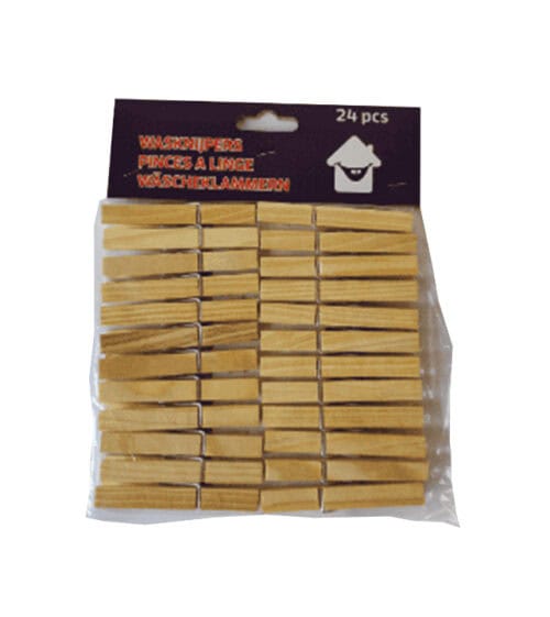 Wasknijpers 24 stuks Houten naturel