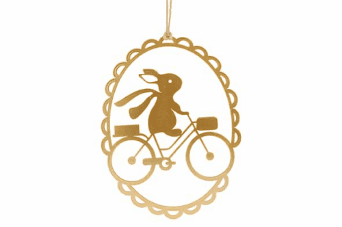Hanger konijn op de fiets goud 25*18cm
