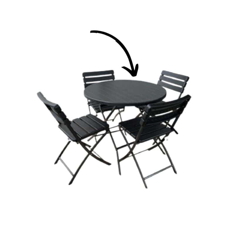 Tafel opvouwbaar (dia89xh74cm) stalen frame/hdpe blad zwart