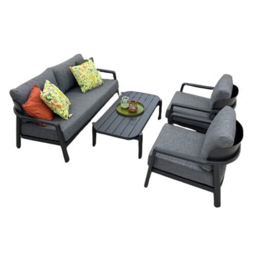 Sofa set 4-delig "Haven" aluminium zwart/textyleen mix grijs