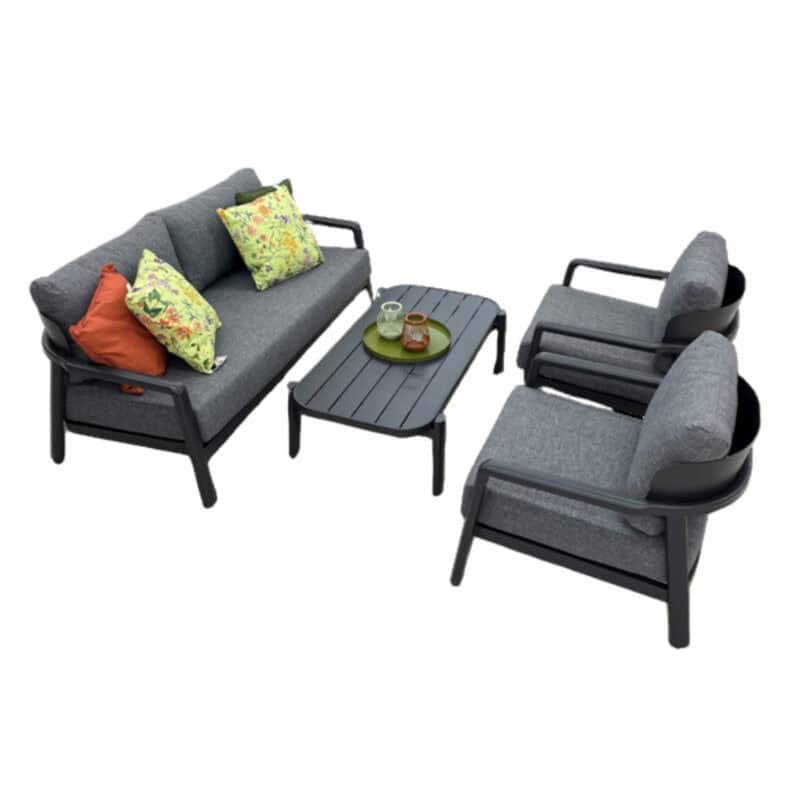 Sofa set 4-delig "Haven" aluminium zwart/textyleen mix grijs