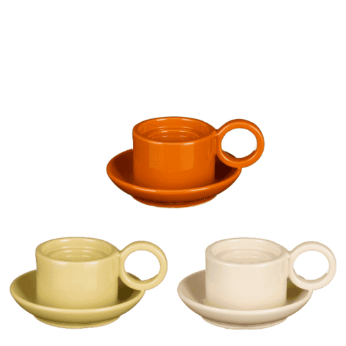 Kandelaar 3 ass. l17,5xb16xh8cm oranje oker creme