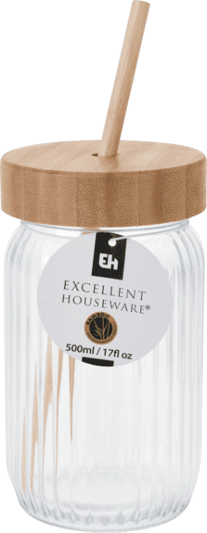Drinkglas 500ml bamboe deksel