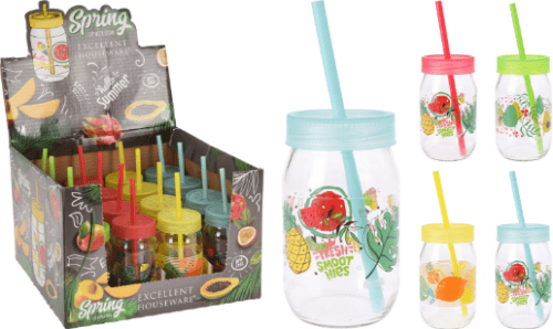 Drinkbeker 370ml glas met riet
