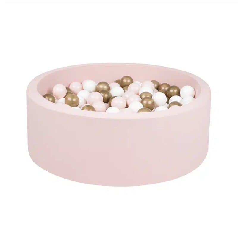 Ballenbad (dia85x30cm) Powderkleur incl 200 ballen 7cm mix goud/wit/pearl