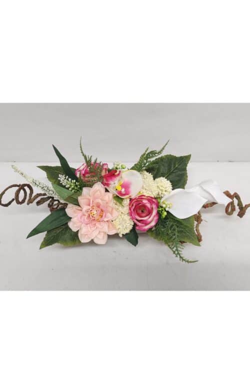 Bloemstuk roos/dahlia/calla l50xb20xh16cm