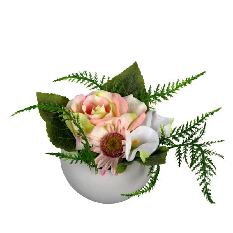 Bloemstuk roos/gerbera/calla l15xb15xh13cm