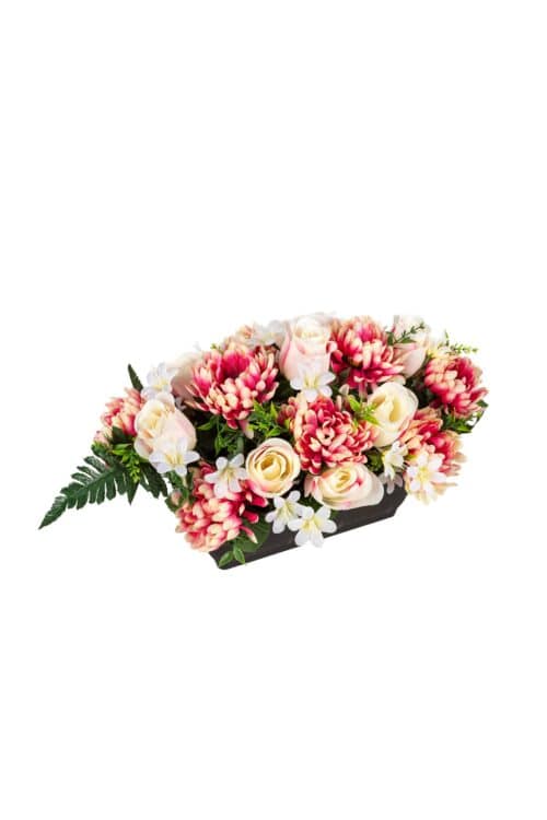 Bloemstuk chrysant/roosbot h23xb40cm roze