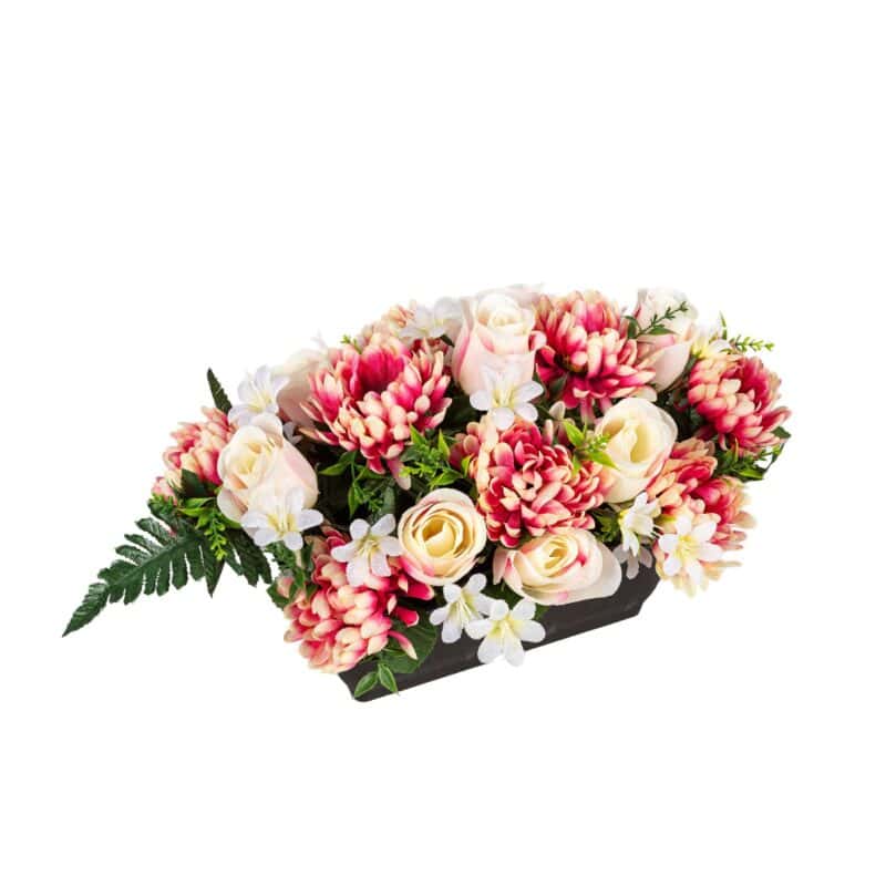 Bloemstuk chrysant/roosbot h23xb40cm roze