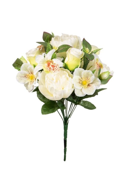 Pioen/helleborus boeket h35cm wit