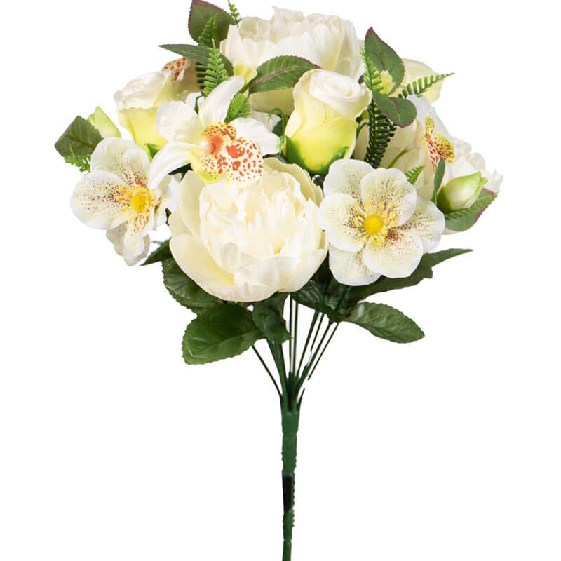 Pioen/helleborus boeket h35cm wit