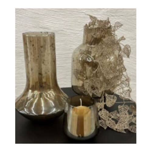 Theelichthouder U-vorm D11*h11cm stones design bruin glanzend glas