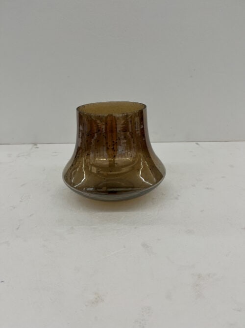 Vaas korte hals D21*h18cm stones design bruin glanzend glas