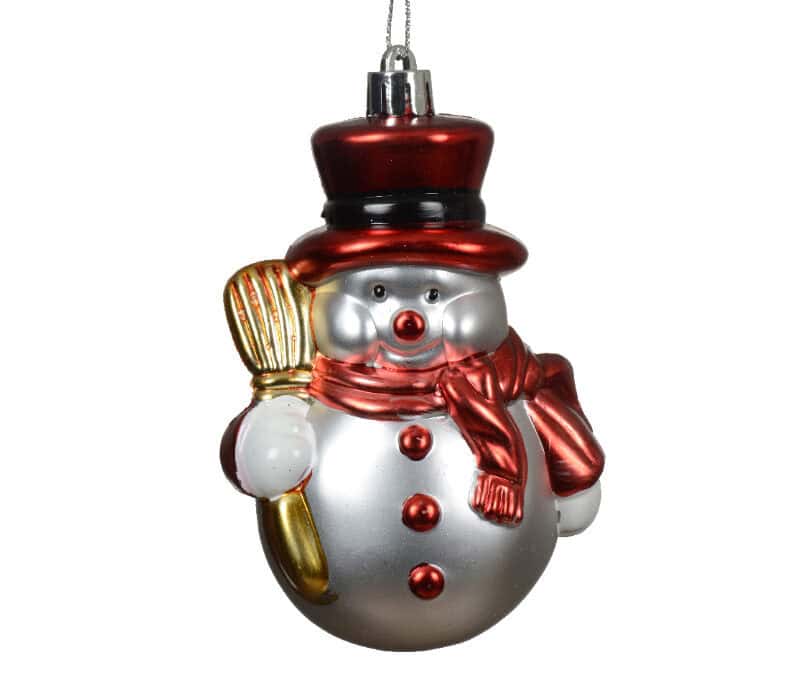 Sneeuwpop kunststof h7cm rood/wit