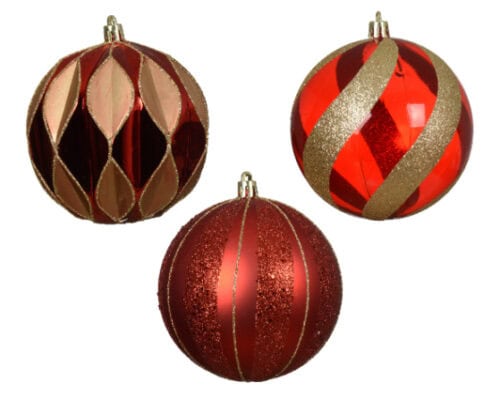 Kerstbal kunststof Ø10cm rood/goud
