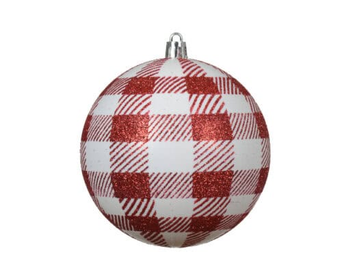Kerstbal kunststof dia 10cm rood/wit