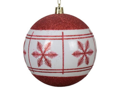 Kerstbal kunststof dia 10cm wit/rood