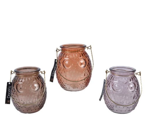 Theelichthouder glas 3lm.ass h11.50cm assortie