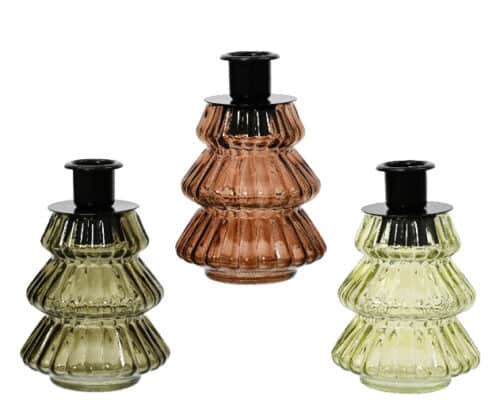 Kandelaar glas 3kl.ass h12cm assortie