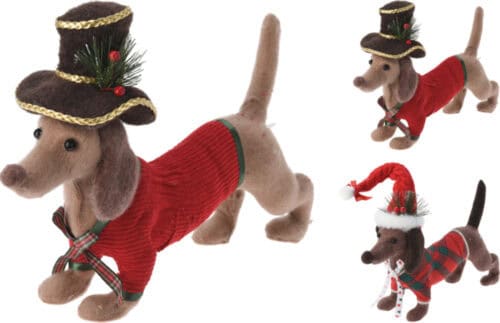 Kerst hond met muts 33x11x27cm - 2ass