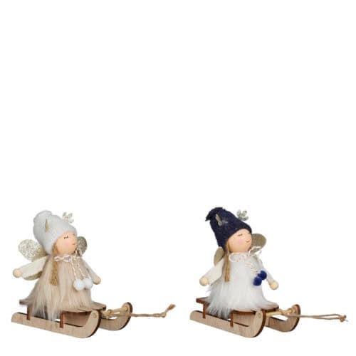 Decoratie engel wit blauw H11cm 2ass