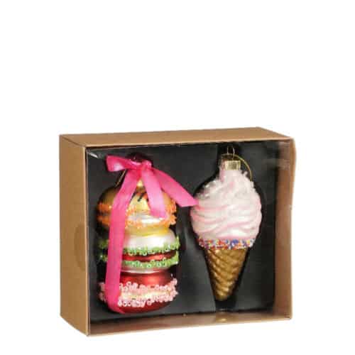Ornament macaron ijsje glas roze L14xB12xH5,5cm