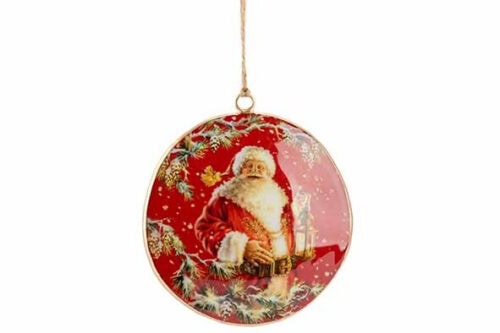 Hanger vintage santa ball rood Ø10cm