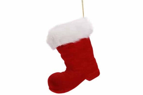 Hanger kerstlaars flocked rood 15X7XH14CM