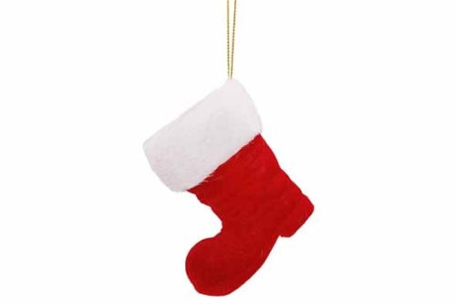 Hanger kerstlaars flocked rood 8X4XH8CM