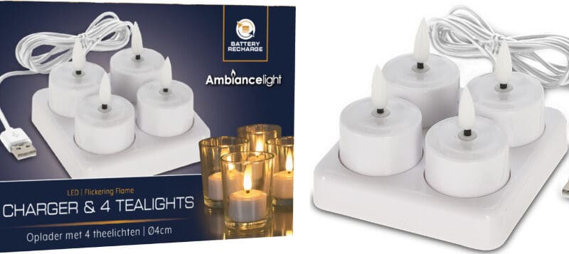 Theelicht met LED 4cm - set/4