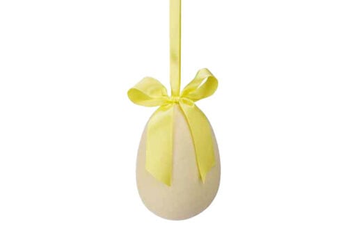 Paasei hanger flocked geel 8x8xH12cm
