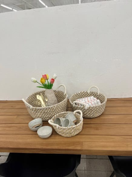Mand rond natural/white D48xH20cm